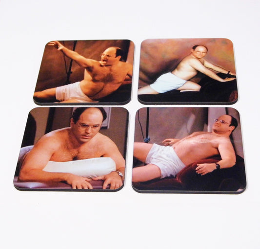 Set of 4 George Costanza Seinfeld Coasters best Seinfeld gift wood coasters funny birthday or white elephant gift