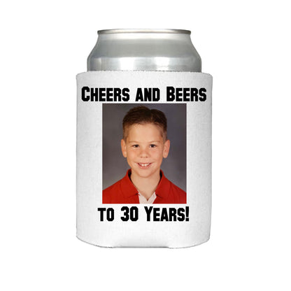 Set of 24, 30th Birthday Can Coolers with your Picture or photo 30th birthday party favor makes a great 30th birthday gift for a friend.