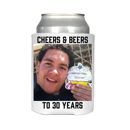 Set of 24, 30th Birthday Can Coolers with your Picture or photo 30th birthday party favor makes a great 30th birthday gift for a friend.