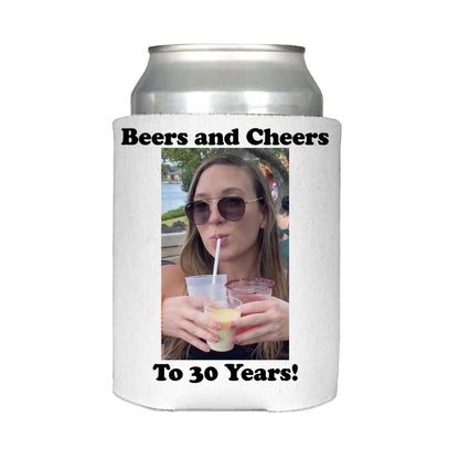 Set of 24, 30th Birthday Can Coolers with your Picture or photo 30th birthday party favor makes a great 30th birthday gift for a friend.